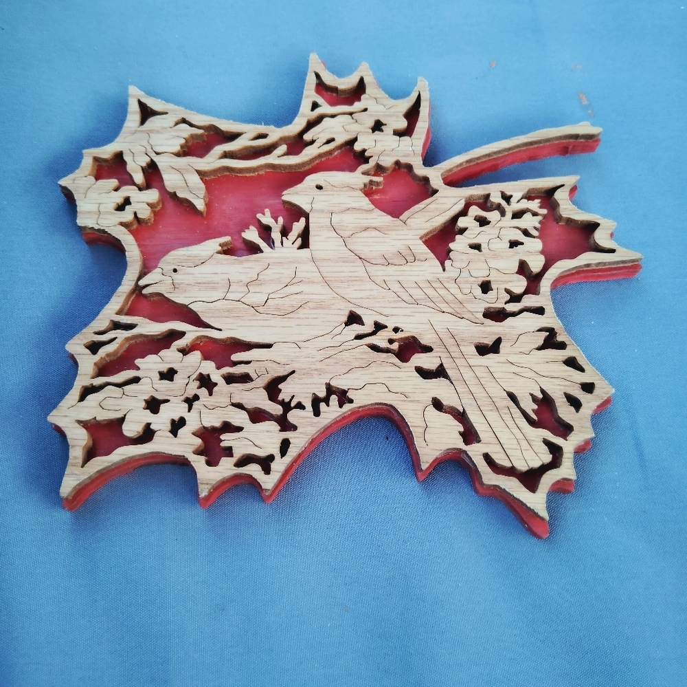 Wooden Birds Trivet Etched Woodworking or Cut Outs Bird Cardinal
